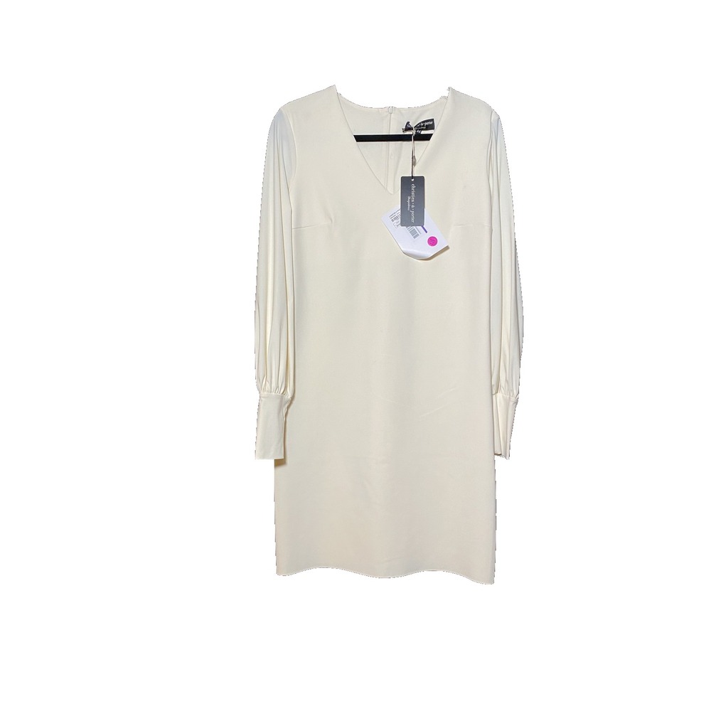 Christies À Porter Women's V-Neck Long Sleeve White‎ Dress W/Gathered Cuffs 44